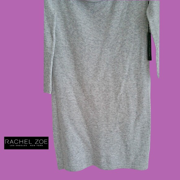 RACHEL ZOE NEW Minimalist Soft Merino Wool Cowl Neck Mini Sweater Dress M - Picture 6 of 12
